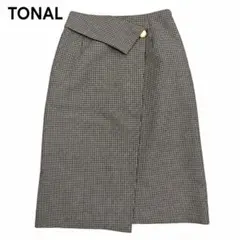 TONAL タイトスカート ウエストゴム トーナル ブラウン 36 千鳥格子