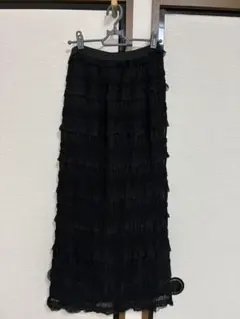 フリルデザイン ブラックロングスカート