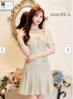 DAZZY ラグジュアリーツイード胸元ジッププリーツ Aラインミニドレス