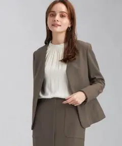 新品☆グリーンレーベルリラクシングダブルクロスノーラペルJK洗える防シワ