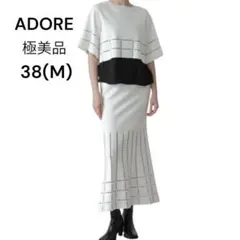 アドーアADORE パネルニットトップス 38(M)ホワイト　フレアスリーブ