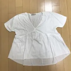 ZARAホワイトVネック半袖ＴシャツMサイズ切替チュニックブラウス