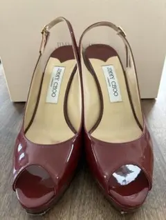 JIMMY CHOO オープントゥパンプス 38 ボルドーのサムネイル
