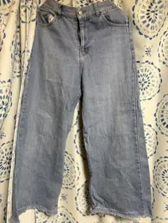 ライトブルー ストレートデニム フリンジ裾