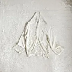 透かし編みニットカーディガン 短丈 ホワイト レースガーリー フェミニン y2k