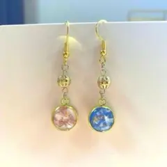 ★丸皿ビーズ 桜＆ブルー★ ピアス 　イヤリング　2セット 新品未使用