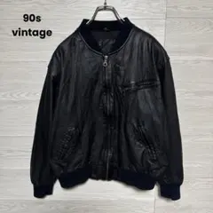 90s vintage 本革 短丈 ブラック レザーブルゾン MA-1 中綿