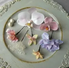 ＊お得なset＊ほんのりピンク胡蝶蘭のヘアパーツセット　和装　結婚式　髪飾り
