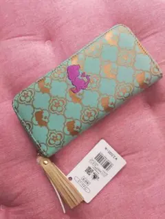 長財布 W-005E-2K 水色 花柄 ピンクキャラクター