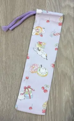 ハンドメイド　お箸袋　カトラリー袋　歯ブラシ袋　巾着　シマエナガ　パープル