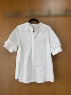 NICE CLAUP ホワイト五分袖シャツ