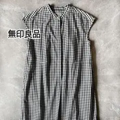 無印良品 フレンチスリーブシャツワンピース ギンガムチェック バンドカラー