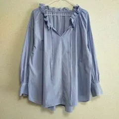 スローブイエナ　タイプライターフリルカラーブラウス　フリーサイズ　ストライプ