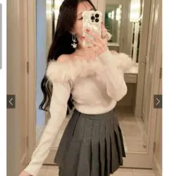 GRL グレイル 2Way ファーオフショルダー リブニット トップス