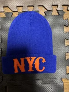 NYC ニット帽 ビーニー ブルー オレンジ