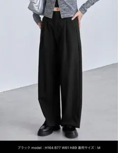 スラックス ワイドカーブタックスラックスパンツ レディース　ブラック　M