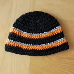 クロシェハット バケハ ビーニー クラッシャーハット ニット帽 黒 オレンジ