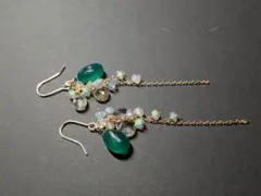 14kgf　グリーンオニキスとオパール　ピアス