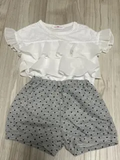 無印　パンツ　水玉　トップス　80 白　フリル　プティマイン　アプレレクール