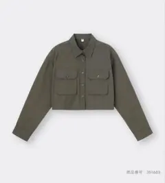 オリーブグリーン クロップドシャツ Ssize