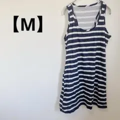 ノースリーブ ミニワンピース 【M】ボーダー 白 ネイビー 夏 カジュアル