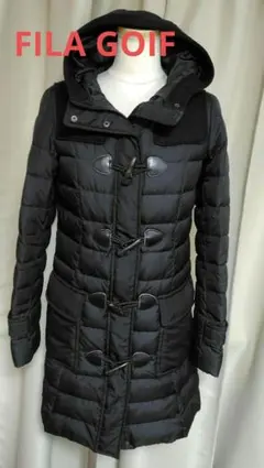 フィラフード付きロングダウンジャケット ブラック
