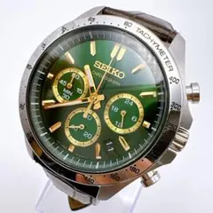 稼働 SEIKO 腕時計 クロノグラフ デイト タキメーター グリーン 3429 