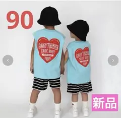 RRmoment しまむら ハートロゴ ノースリーブ 90cm 新品 水色