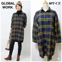 グローバルワーク チェック シャツワンピース M ネル素材 羽織り 綿100