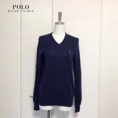 RALPH LAURENラルフローレン　Vネック　ウール　ニット　ネイビー　XS