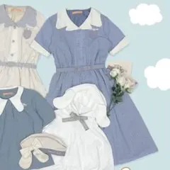 【即購入可】シナモロール コラボ ひざ丈ワンピース 半袖 ギンガムチェック 水色