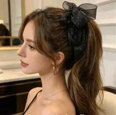 ストーン　ヘアクリップ 大きめ バナナクリップ　ドット　水玉　 シフォン 韓国