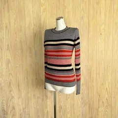 1282 ボーダー柄 長袖ニット セーター 赤 黒 白 ベージュ 青