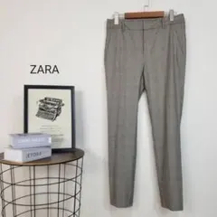 美品ZARAグレンチェック柄テーパードトラウザーパンツEUR36