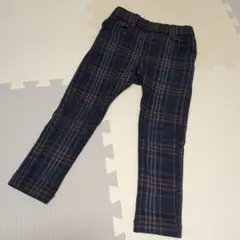 ネイビー チェック柄 スリムフィットパンツ 100