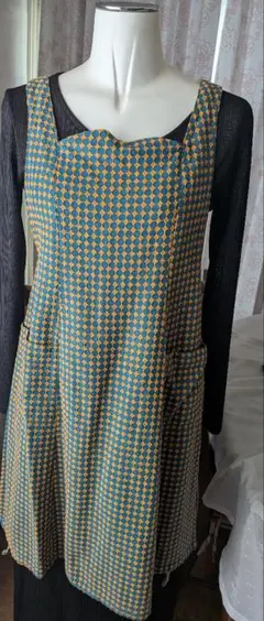 シビラ　青と黄色のチェック柄エプロン