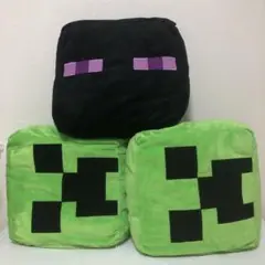 マインクラフト　厚切りフェイスクッション2色グリーン、ブラック　全３点