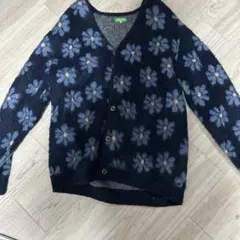 フラワー柄 ネイビー カーディガン M