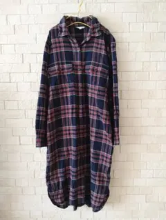 studio CLIP チェック柄 シャツワンピース ネイビー レッド