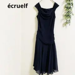 エクリュフィル シフォンワンピース パーティードレス　M 紺 シフォン素材　上品
