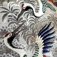 アンティーク丸帯　鶴の織り出し　上質　大正ロマン　全通柄　日本鶴　N6-33