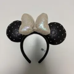ミニーマウス風ヘアバンド 黒とパールホワイト