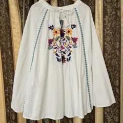 Amina アミナ 刺繍 ロングフレアスカート 花柄 白 ホワイトのサムネイル