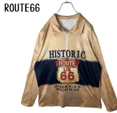 希少！アメリカルート66ビッグプリントスポーツ素材ハーフジップポロシャツゆったり