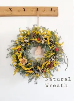 ナチュラルリース　ドライフラワーリース　ミモザリース
