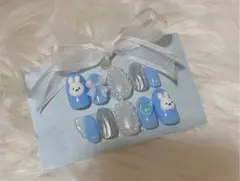 うさぎネイル　水色ネイル　クリアネイル