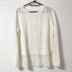 ニット　セーター　長袖　白　シフォン　チェック イマージュ　IMAGE　L