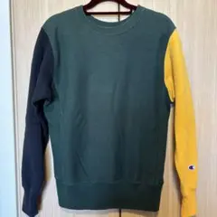 Champion トレーナー Mサイズ グリーン/イエロー/ネイビー