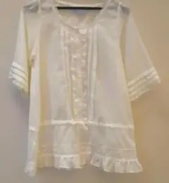 NORD SUDフリル 裾レース ７分袖 　ブラウス ホワイトのサムネイル