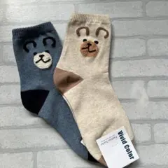 レディースソックス　靴下　新品未使用品　クマ柄　ブルー・ベージュセット